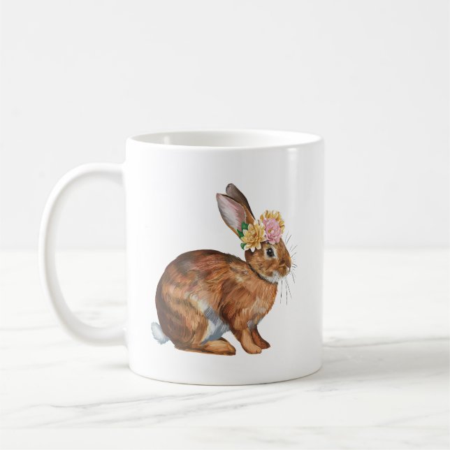 Caneca De Café Coelho da Páscoa com flores na cabeça (Esquerda)
