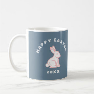 Caneca De Café Coelho da Páscoa Feliz Branco Rosa Azul Ardósia