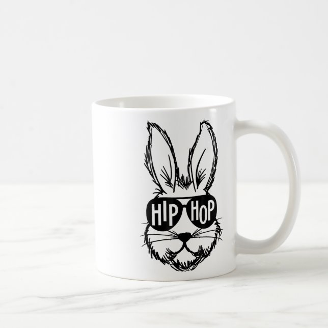 Caneca De Café Coelho da Páscoa Feliz Hip Hop com Óculos de Sol H (Direita)