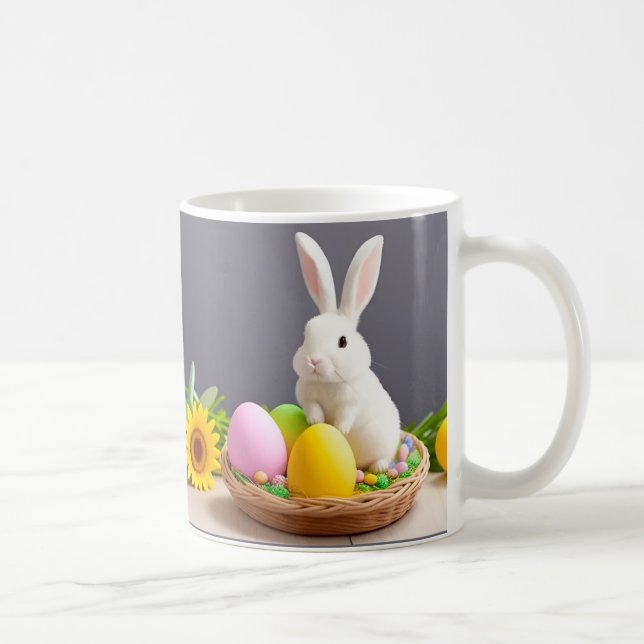 Caneca De Café Coelho da Páscoa Sentado em uma Cesta (Direita)