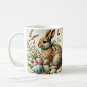 Caneca De Café Coelho da Páscoa Vintage Aquarela Ovo