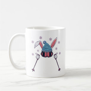Caneca De Café Coelho de esqui de lã falsa humor de inverno