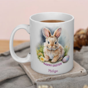Caneca De Café Coelho De Felz pascoa Floral Com Ovo