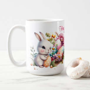 Caneca De Café Coelho de Páscoa Adorável em Aquarela e Texto