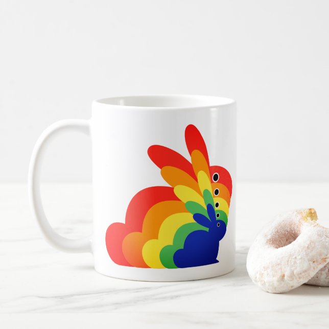 Caneca De Café Coelho de Páscoa Arco-íris - Páscoa (Com Donut)