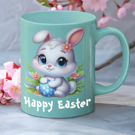 Caneca De Café Coelho de Páscoa Branco Fofo com Ovo