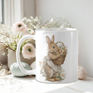 Caneca De Café coelho de Páscoa com flores e ovos de Páscoa