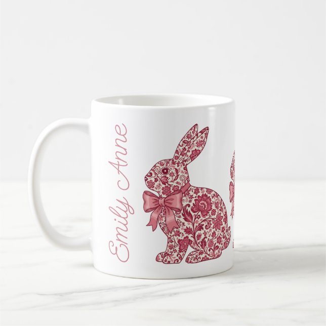 Caneca De Café Coelho de Páscoa em Chinoiserie Rosa e Creme (Esquerda)
