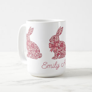 Caneca De Café Coelho de Páscoa em Chinoiserie Rosa e Creme