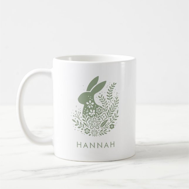 Caneca De Café Coelho de Páscoa Floral Personalizado (Esquerda)