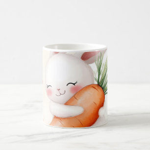 Caneca De Café Coelho de primavera em aquarela fofa cenoura