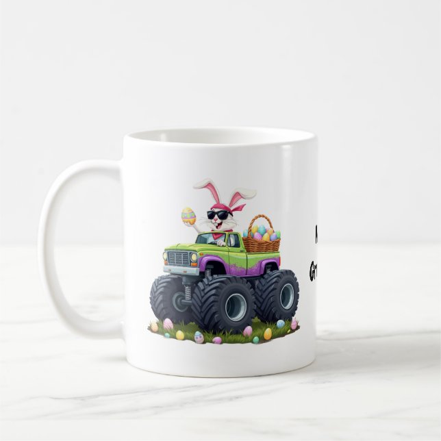 Caneca De Café Coelho do Dia de Páscoa Pilotando Caminhão Monstro (Esquerda)