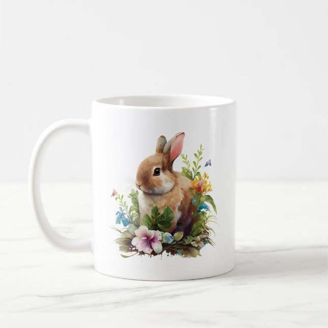 Caneca De Café Coelho Doce num Campo de Flores (Esquerda)