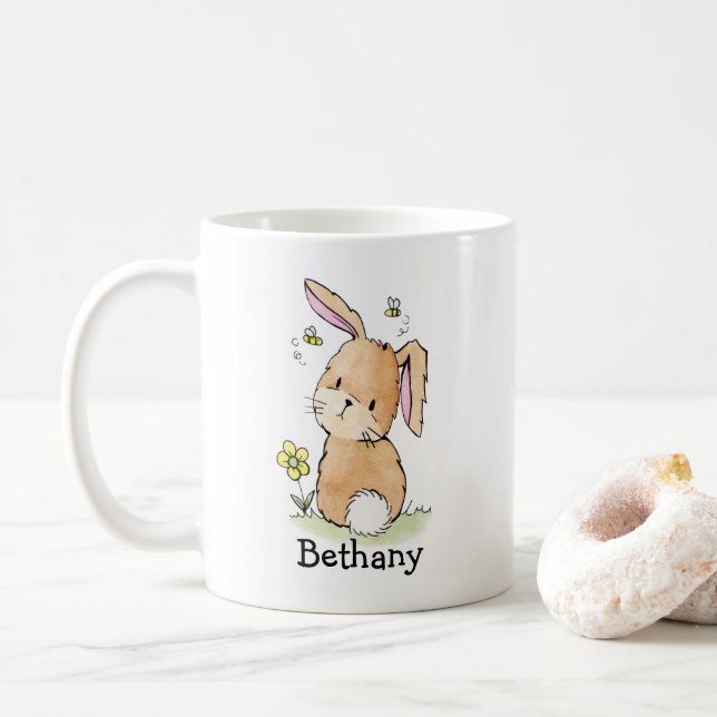 Caneca De Café Coelho e Abelhas Personalizados (Com Donut)