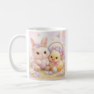 Caneca De Café Coelho e Pato de Páscoa Pastel Adorável