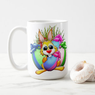 Caneca De Café Coelho engraçado mordendo um ovo de Páscoa