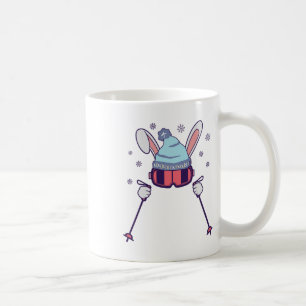 Caneca De Café Coelho Esquiando Com Óculos E Gorro De Esqui Inver