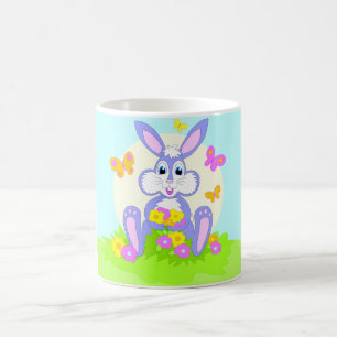 Caneca De Café Coelho Feliz Borboletas Flores Coelho Roxo Fofo