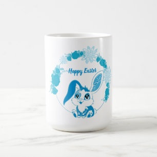 Caneca De Café Coelho Feliz Páscoa  Azul Kawaii Fofo