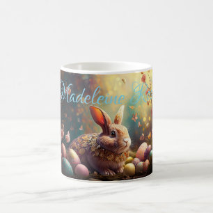 Caneca De Café Coelho Felz pascoa de Nome Personalizado com ovos