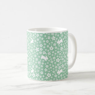 Caneca De Café Coelho Floral Verde Menta da Primavera
