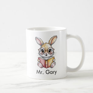 Caneca De Café Coelho Fofo Lendo um Livro Personalizado
