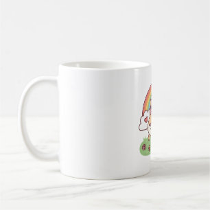 Caneca De Café Coelho Fofo Saltitante Entre o Arco-íris e Flores