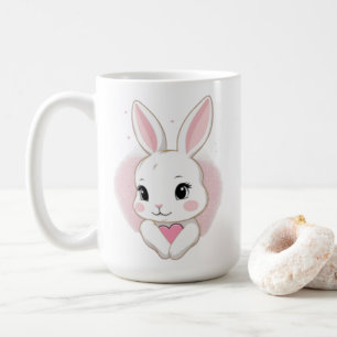 Caneca De Café Coelho Fofo Segurando Coração Design Romântico