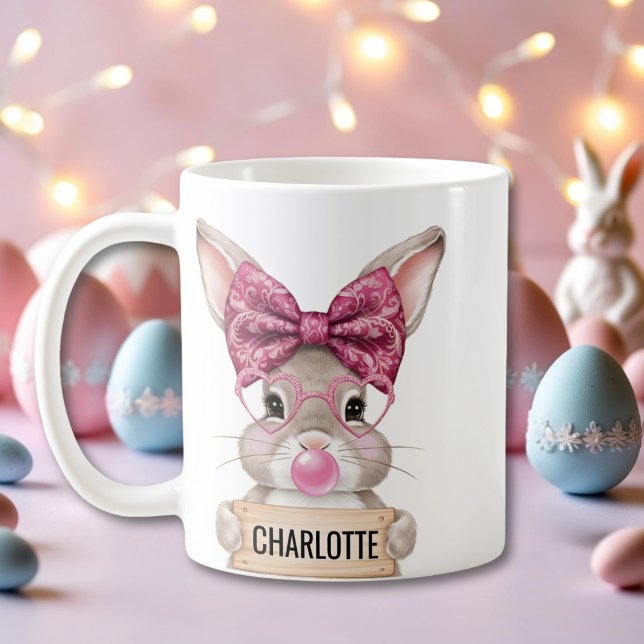 Caneca De Café Coelho Personalizado da Páscoa com Design de Coelh (Personalized Easter Bunny with Cute Rabbit Design Coffee Mug)