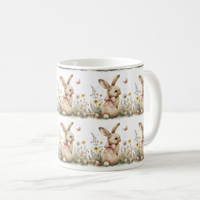 Caneca De Café Coelho radiante da páscoa: Luzes de Primavera (Frente Esquerda)