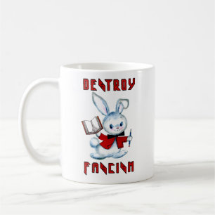 Caneca De Café Coelho Retrô Fofo - Destrua o Fascismo