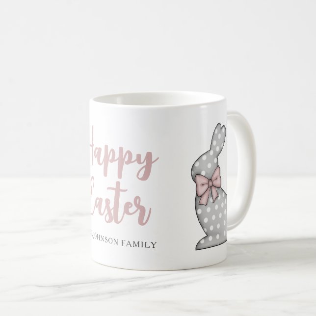 Caneca De Café Coelho Rosa Fofo Feliz Páscoa (Frente Esquerda)