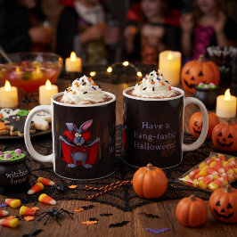 Caneca De Café Coelho Vampiro Engraçado Café da Temporada Assusta