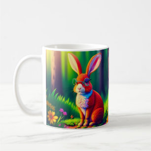 Caneca De Café Coelho Vermelho Sentado na Grama