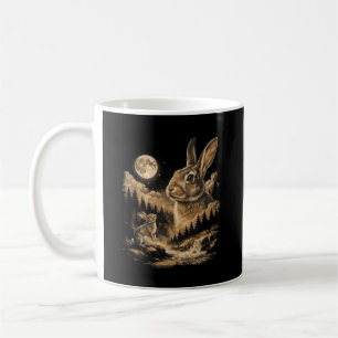 Caneca De Café Coelho Vintage Uivando para a Lua Arte Noturna de