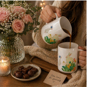 Caneca De Café Coelho Whimsical & Pássaro em Sangue - Primavera