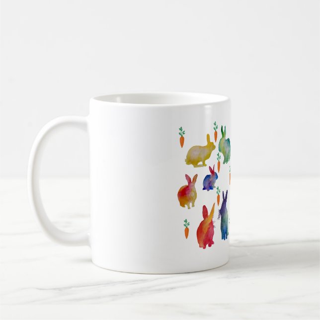 Caneca De Café Coelhos Aquarela Arte de Páscoa (Esquerda)