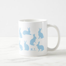 Caneca De Café Coelhos Azul Pastel Com Monograma Personalizado de