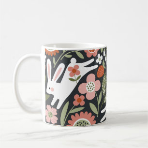 Caneca De Café Coelhos brancos bonitos, padrão de colheita floral