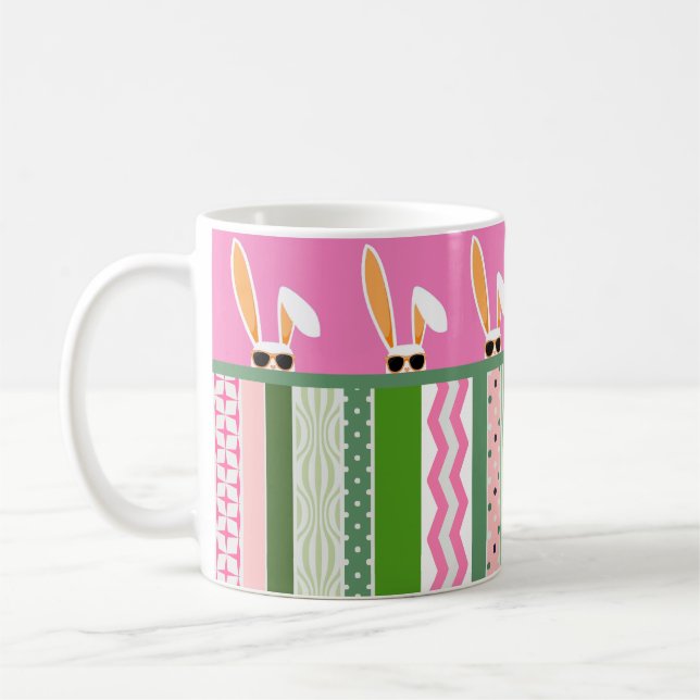 Caneca De Café Coelhos Brancos Rosa e Verde Personalizados de Pás (Esquerda)