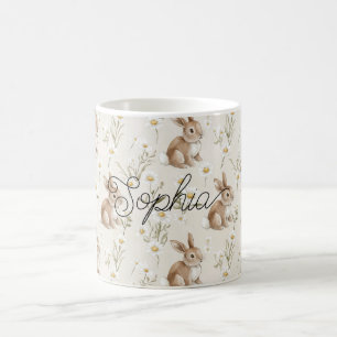 Caneca De Café Coelhos Bunny Flores de Margarida