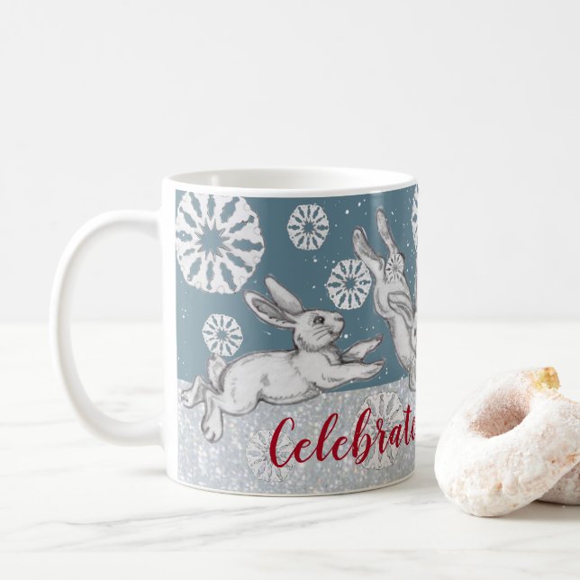 Caneca De Café Coelhos coelhos coelhos de Natal e flocos de neve  (Com Donut)