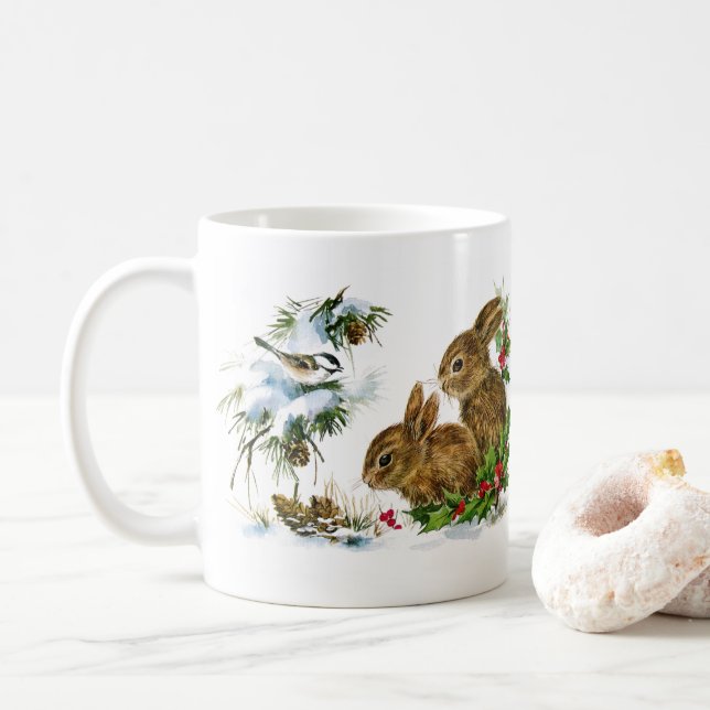 Caneca De Café Coelhos da neve (Com Donut)