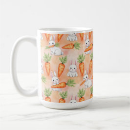 CANECA DE CAFÉ COELHOS DE PÁSCOA BRANCOS E CENOURAS LARANJAS