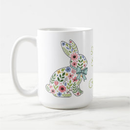 Caneca De Café Coelhos de Páscoa de Flores Silvestres Rosa e Azul