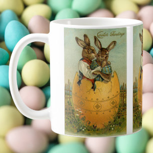 Caneca De Café Coelhos de Páscoa Vitorianos Antigos em um Ovo de