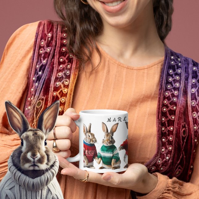 Caneca De Café Coelhos do Jumpers bonitinhos amantes de tricô (Criador carregado)