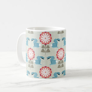 Caneca De Café Coelhos e Flores