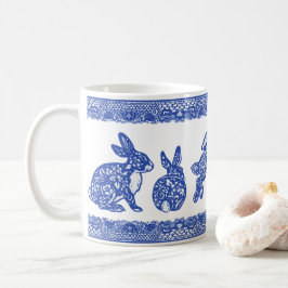 Caneca De Café Coelhos Florais Azuis e Brancos Coelhos Coelhos Bo