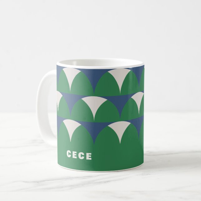 Caneca De Café Cof personalizado retrô-geométrico azul moderno (Frente Esquerda)